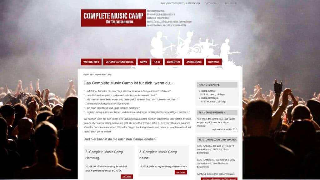 Webseitenerstellung Complete Music Camp