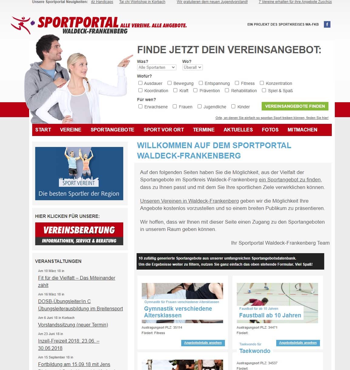 Referenz Thomas Ulbricht Webdesign: Sportportal Waldeck Frankenberg