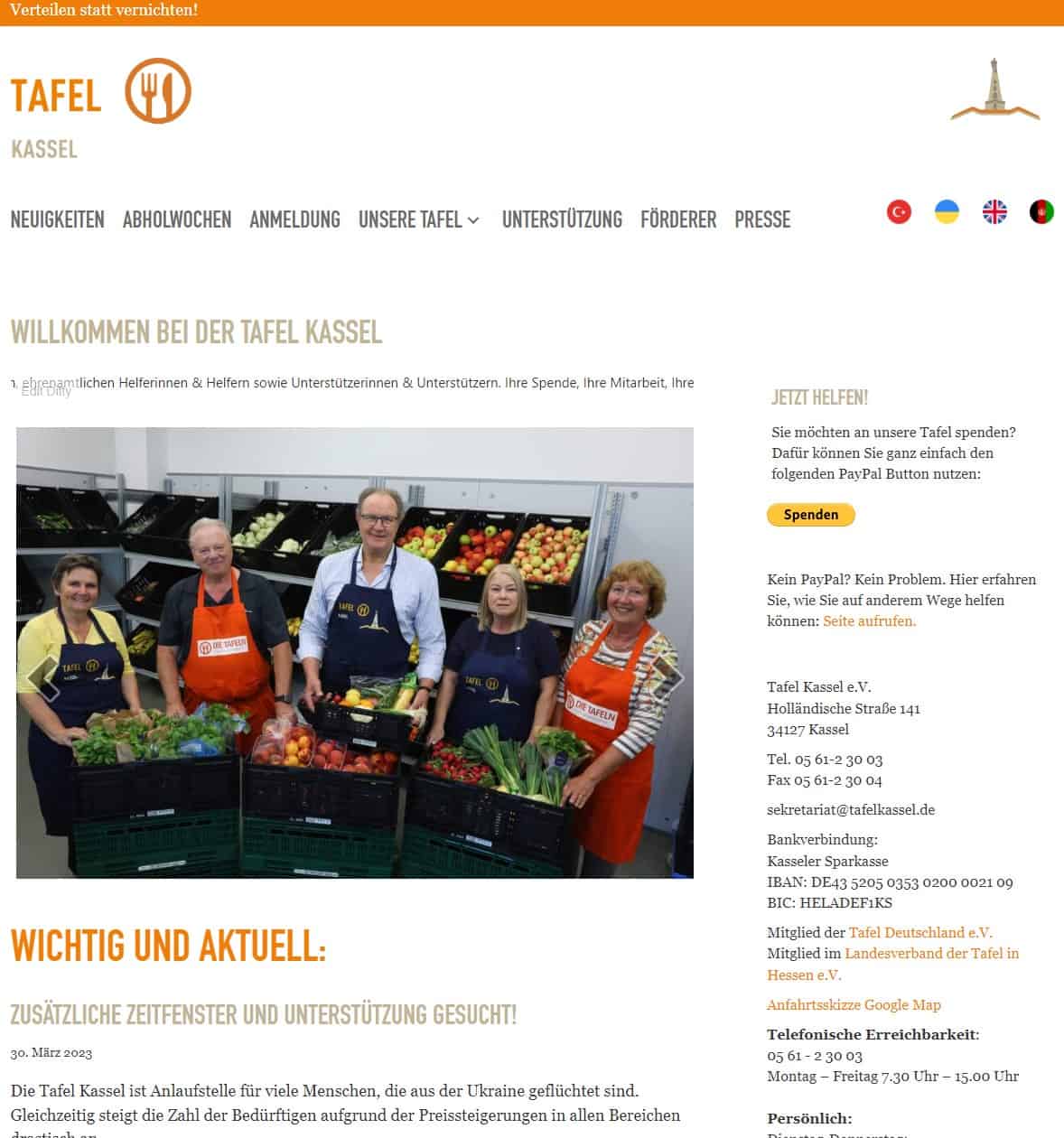 Referenz Thomas Ulbricht Webdesign: Tafel Kassel